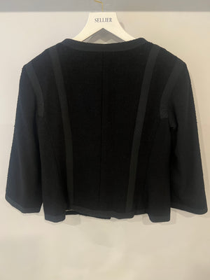 Chanel Black Vintage Tweed Jacket with Ribbed Fabric Trim Details and Silver CC Logo Star Buttons Size FR 38 (UK 10)