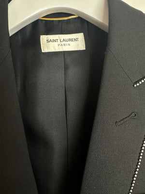 Saint Laurent Black Blazer with Crystal Lapel Trim Detail Size FR 36 (UK 8)
