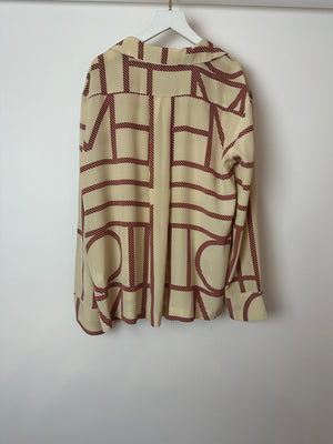 Toteme Silk Beige Long Sleeve Shirt and Shorts Set with Monogram Details Size XS (UK6)