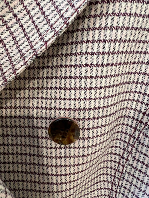 Fendi Red and Pink Micro Houndstooth Belted Jacket with Brown Tortoise Shell Logo Buttons Size IT 38 (UK 6)