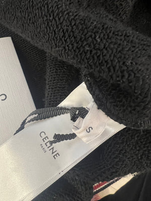 Celine Black College Jacket with Burgundy Striped Collar and Celine Paris Embroidery Detail Size S (UK 8)