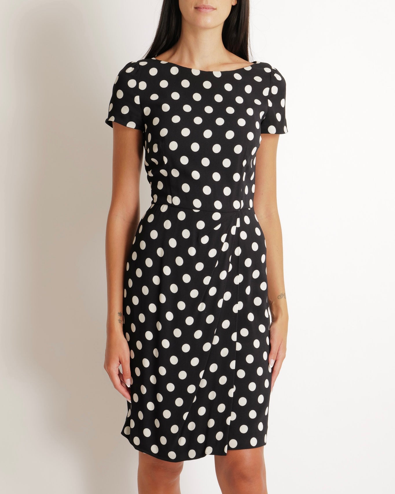 Prada Black Polkadot Short-Sleeve Mini Pleated Dress Size IT 42