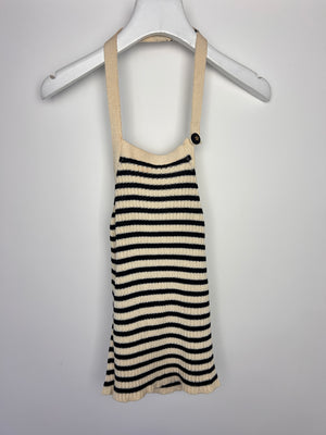 Christian Dior Ecru & Navy Striped Knit Halter Neck Top With Button Detail Size FR 36 (UK 8)