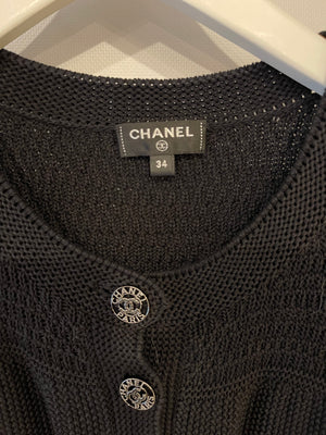Chanel 20S Black Silk Knit Sleeveless Mini Dress with Silver CC Logo Details Size FR 34 (UK 6) RRP £2,500