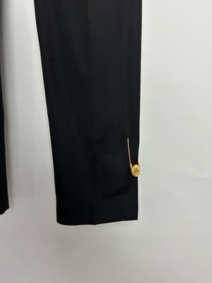 Versace Black Tailored Trousers with Gold Medusa Safety Pin Details Size IT 38 (UK 6)
