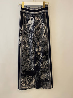 Christian Dior Navy Toile De Jouy Cashmere Trousers with Logo Detail Size FR 34 (UK 6)