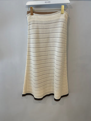 Fendi Cream Crochet Midi Skirt with Black and Brown Trim Detail Size IT 42 (UK 10)