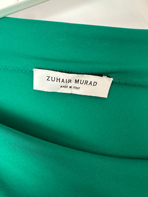 Zuhair Murad Green One-Sleeve Midi Dress with Crystal Embroidery Size IT 46 (UK 14)