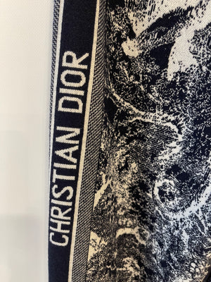 Christian Dior Navy Toile De Jouy Cashmere Trousers with Logo Detail Size FR 34 (UK 6)