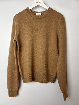 Céline Brown Long Sleeve Cashmere Jumper with Logo Detail Size FR XS (UK 6)