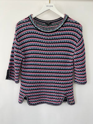 *FIRE PRICE* Chanel Pink, Black Metallic Green Mid-Sleeve Top FR 38 (UK 10)