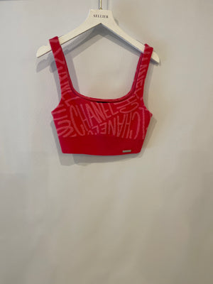 Chanel 21N Hot Pink Cashmere Cropped Top with Logo Details Size FR 34 (UK 6)