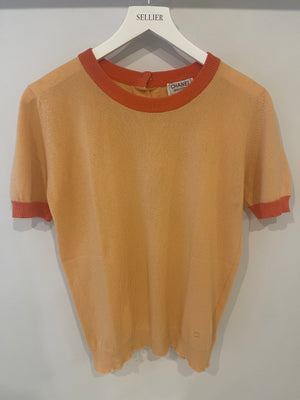 Chanel Peach Short-Sleeve Top with CC Logo Detail Size FR 38/40 (UK 10/12)
