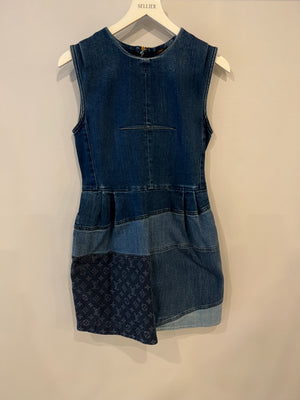 Louis Vuitton Denim Mini Sleeveless Dress with Patchwork Monogram Details Size FR 40 (UK 12)