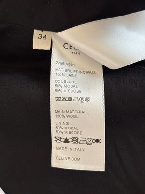 Celine Black Double Breasted Cropped Wool Jacket with Gold Triomphe Logo Button Detail Size FR 34 (UK 6)
