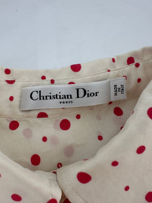 Christian Dior Cream and Red Polka Dot Sleeveless Silk Button Down Blouse Size FR 40 (UK 12)