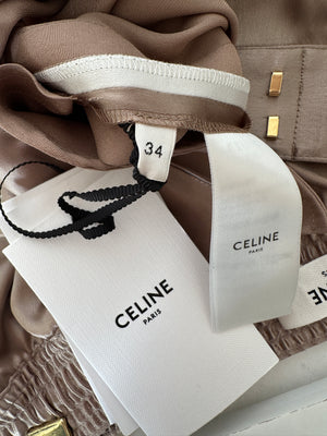 Celine Beige Silk Track Pants with Triomphe Logo and Stripe Detail Size FR 34 (UK 6)