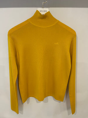 Hermès Yellow Silk and Cashmere High Neck Jumper with Embroidered Logo Size FR 34 (UK 6)