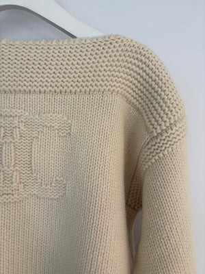 Celine Beige Cable Knitted Triomphe Long Sleeve Jumper Size S (UK 8)