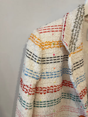 Chanel White and Multicolour Striped Jacket with CC Logo Button Detail Size FR 36 (UK 8) RRP £3980
