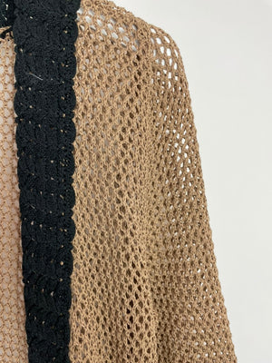 Chanel 03/P Brown Crochet Knitted Long Line Cardigan with Black Trim Detail Size FR 40 (UK 12)