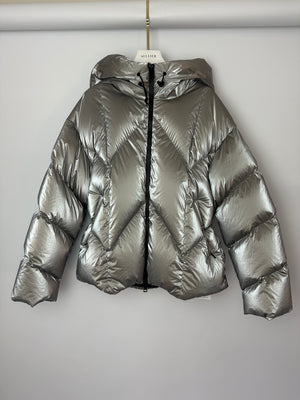 Moncler Silver Puffer Jacket Size 1 (UK 8)