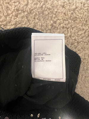 Chanel Spring 2023 Black Sequin Embellished Crocheted Shorts with Silver Crystal Embellished Bow Detail Size FR 38 (UK 10)
