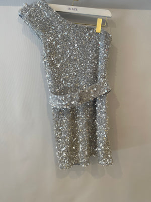 Rachel Gilbert Silver Sequin Embellished Kara Mini Dress Size AU 1 (UK 8) RRP £1,500