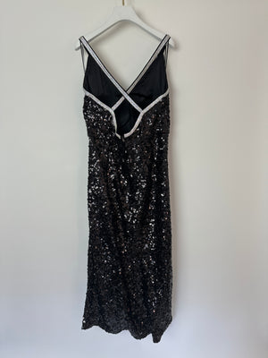 Dolce & Gabbana Exclusive Black Sequin Midi Dress with Embellished Strap Detail Size IT 48 (UK 16)