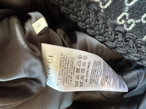 Gucci Black & White GG Supreme Wool Cardigan with Black Braided Trim & Cream Enamel Button Details Size XL (UK 16)