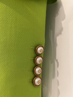Gucci Cruise 2017 Apple Green Wool Coat with Pearl Embellished Buttons and Ruffles Detail IT 42 (UK 10)