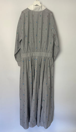Chanel 23/C Black and White Stripe Long Sleeve Dress with Floral Embellished Pockets and CC buttons Size FR 46 (UK 18) RRP £12,200