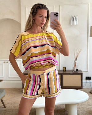 Emilio Pucci Yellow Short Sleeve Elasticated Top and Short Set Size IT 42 (UK 10)