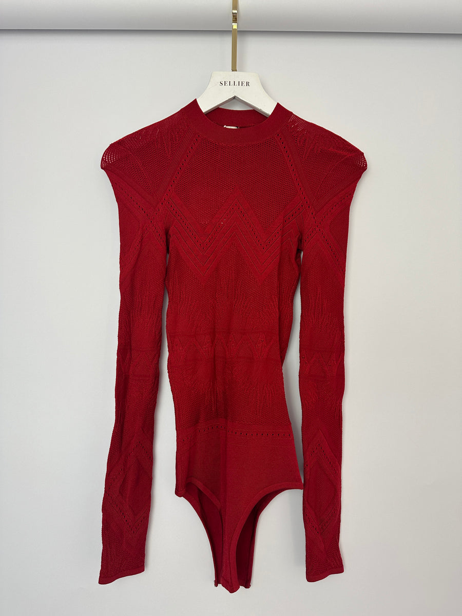 Hermès Red Knitted Wool Longsleeve T-Shirt Bodysuit Size FR 38 (UK 10)