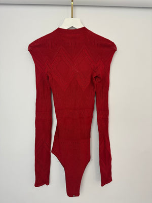 Hermès Red Knitted Wool Longsleeve T-Shirt Bodysuit Size FR 38 (UK 10)