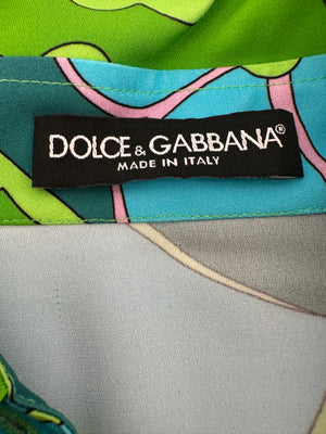 Dolce & Gabbana Green and Blue Floral Cropped Silk Shirt Size IT 42 (UK 10)