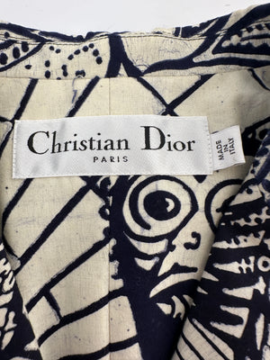 Christian Dior Cruise 2020 Cream and Blue Botanical Printed Button Down Bar Jacket Size FR 38 (UK 10)