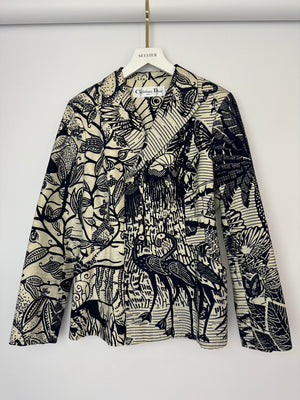 Christian Dior Cruise 2020 Cream and Blue Botanical Printed Button Down Bar Jacket Size FR 38 (UK 10)