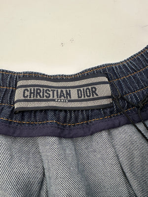 Christian Dior Navy Denim Midi Skirt with Logo Stripe Detail and Elasticated Waist Size FR 42 (UK 14)
