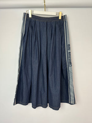 Christian Dior Navy Denim Midi Skirt with Logo Stripe Detail and Elasticated Waist Size FR 42 (UK 14)