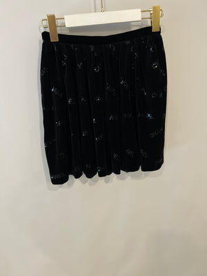 Chanel 22N Black Mini Suede Skirt With Sequin Logo Size FR 34 (UK 6)