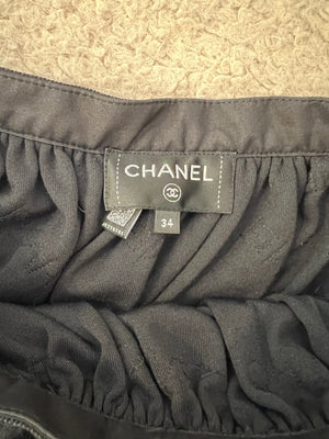 Chanel 22N Black Mini Suede Skirt With Sequin Logo Size FR 34 (UK 6)