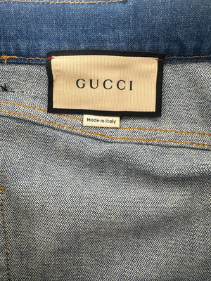 Gucci Blue Denim Flair Leg Jeans with Logo Patch on the Back and Front Size W 27 (UK 8)