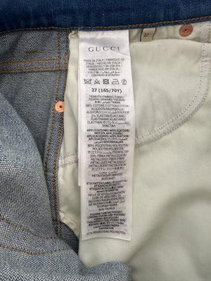 Gucci Blue Denim Flair Leg Jeans with Logo Patch on the Back and Front Size W 27 (UK 8)