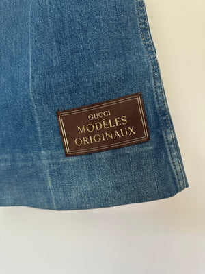 Gucci Blue Denim Flair Leg Jeans with Logo Patch on the Back and Front Size W 27 (UK 8)
