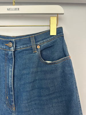Gucci Blue Denim Flair Leg Jeans with Logo Patch on the Back and Front Size W 27 (UK 8)