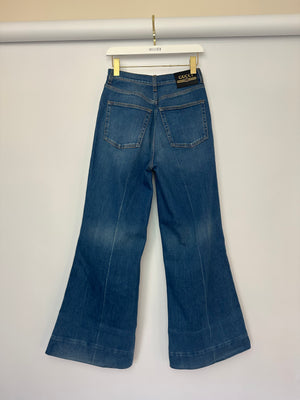 Gucci Blue Denim Flair Leg Jeans with Logo Patch on the Back and Front Size W 27 (UK 8)