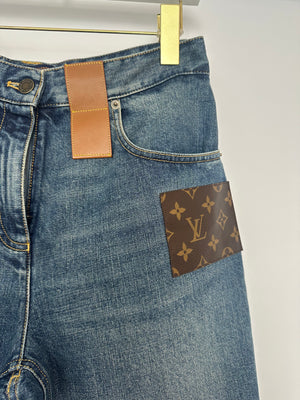 Louis Vuitton Monogram Patch Blue Denim Jeans Size FR 40 (UK 12)