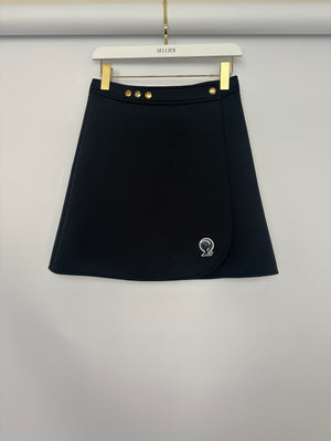 Louis Vuitton Black Mini Skirt with Gold Buttons and Logo Patch Detailing Size FR 38 (UK 10)