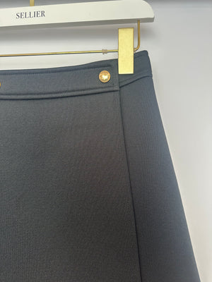 Louis Vuitton Black Mini Skirt with Gold Buttons and Logo Patch Detailing Size FR 38 (UK 10)